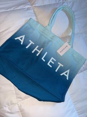 Athleta Ombre Teal to Aqua Canvas Tote